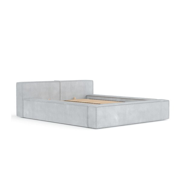 Svijetlo sivi tapecirani bračni krevet s prostorom za odlaganje s podnicom 140x200 cm Voliera – Maison de Rêve
