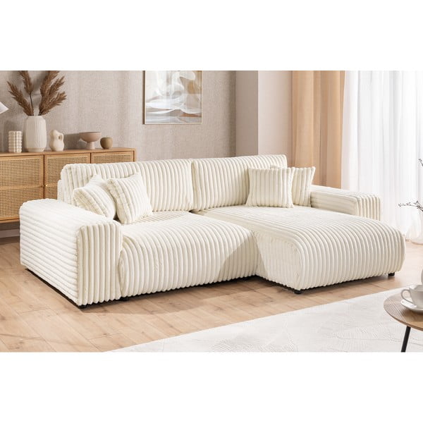 Krem sklopiva/s prostorom za odlaganje kutna garnitura od samta (s desnim kutom) Sarina – Ropez-image-4