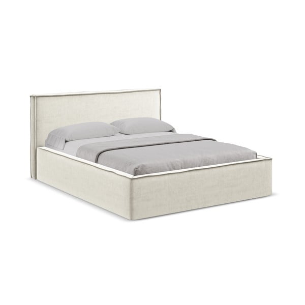 Krem tapecirani bračni krevet s prostorom za odlaganje s podnicom 180x200 cm Anani – Makamii-image-1