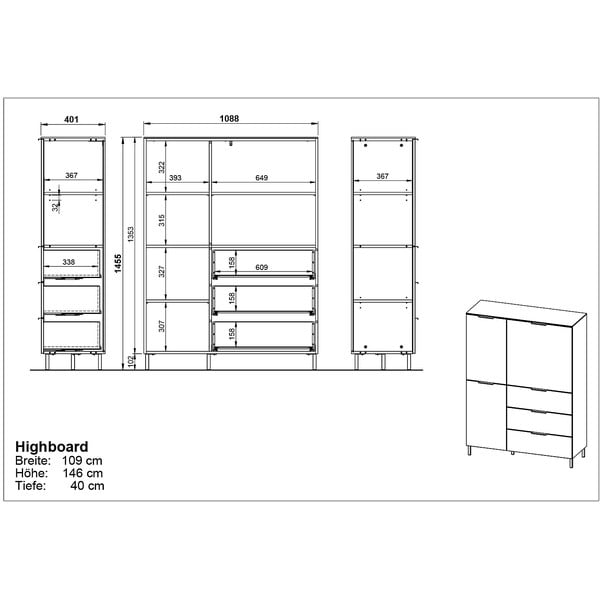 Sivo-bež visoka komoda u dekoru oraha 109x146 cm California - Germania-image-3