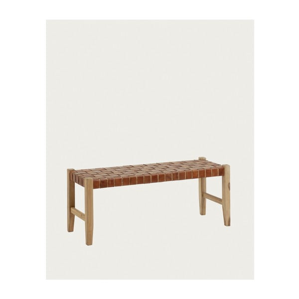 Konjak smeđa/u prirodnoj boji kožna klupa Calixta – Kave Home-image-3