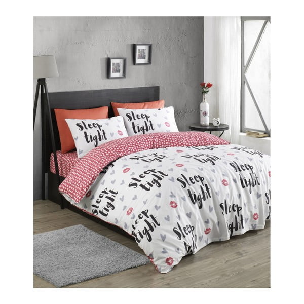 Mijolnir SleepTight Fuchsia &amp; White pamučna posteljina za bračni krevet, 200 x 220 cm