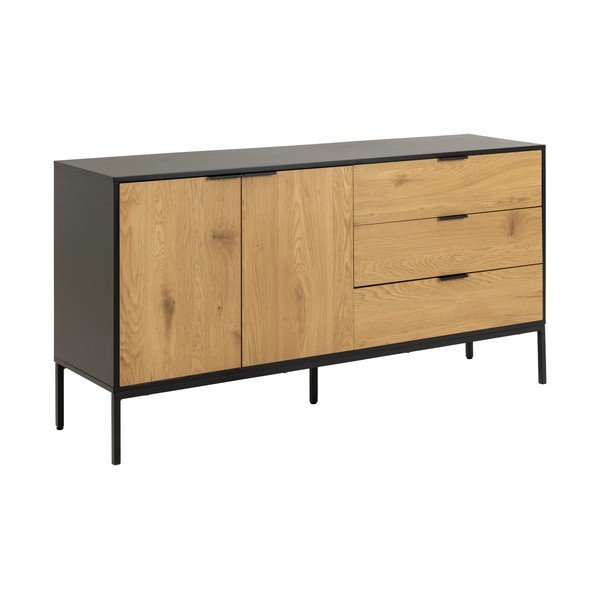 Crna/u prirodnoj boji niska komoda u dekoru hrasta 160x80 cm Seaford – Actona-image-2