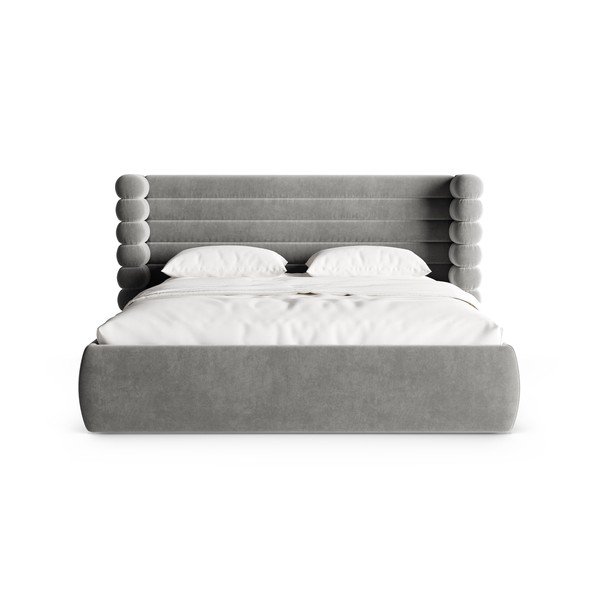 Sivi tapecirani bračni krevet s prostorom za odlaganje s podnicom 200x200 cm Mount – Micadoni -image-4