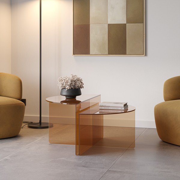 Smeđi stakleni okrugli stolići za kavu u setu 2 kom ø 80 cm Velta – MOME-image-1