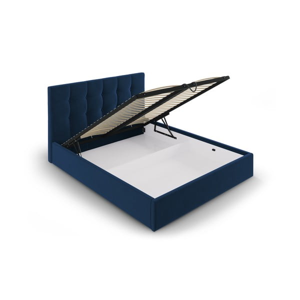 Bračni krevet od tamnoplavog baršuna Mazzini Kreveti Nerin, 160 x 200 cm-image-3