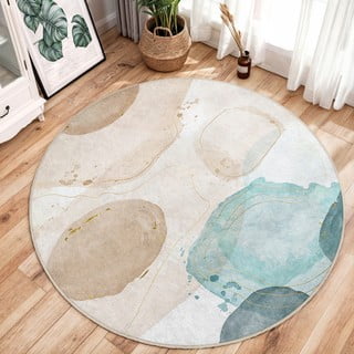 Plavi/bež perivi okrugao tepih ø 150 cm Puddle – Mila Home