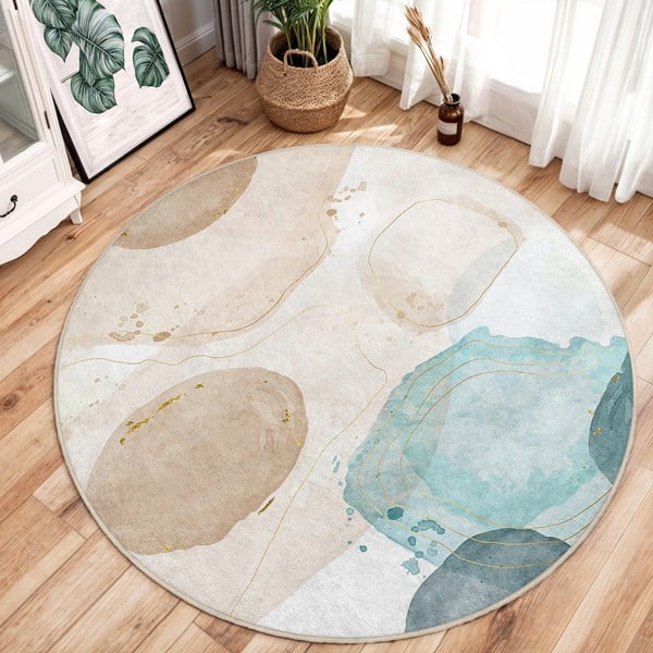 Plavi/bež perivi okrugao tepih ø 80 cm Puddle – Mila Home-image-1