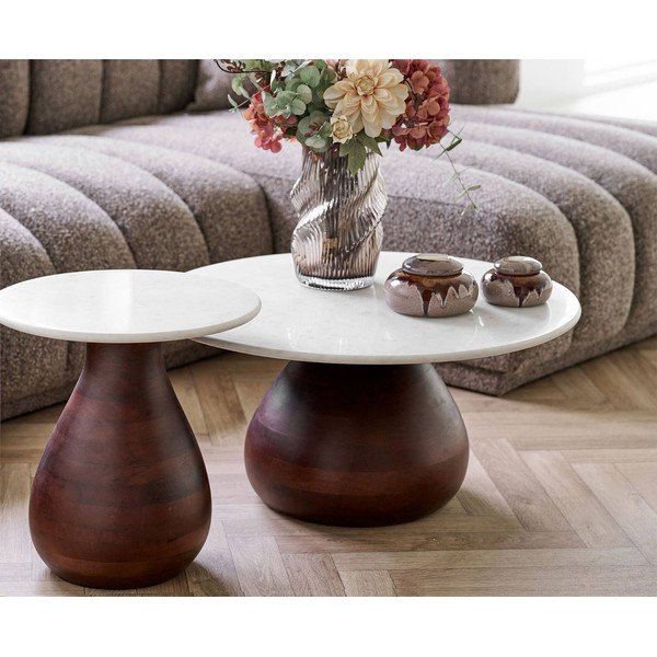 Bijeli/u tamnoj prirodnoj boji okrugao stolić za kavu s mramornom pločom ø 70 cm Heide – House Nordic-image-1
