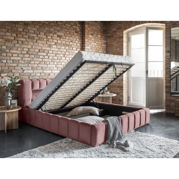 Ružičasti tapecirani bračni krevet s prostorom za odlaganje s podnicom 160x200 cm Lamica – ELTAP-image-4