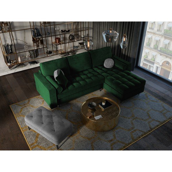 Zelena baršunasta kutna garnitura Milo Casa Santo, desni kut-image-1