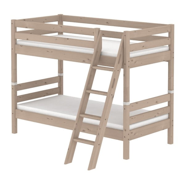Smeđi dječji krevet na kat od borovine s ljestvama Flexa Classic, 90 x 200 cm