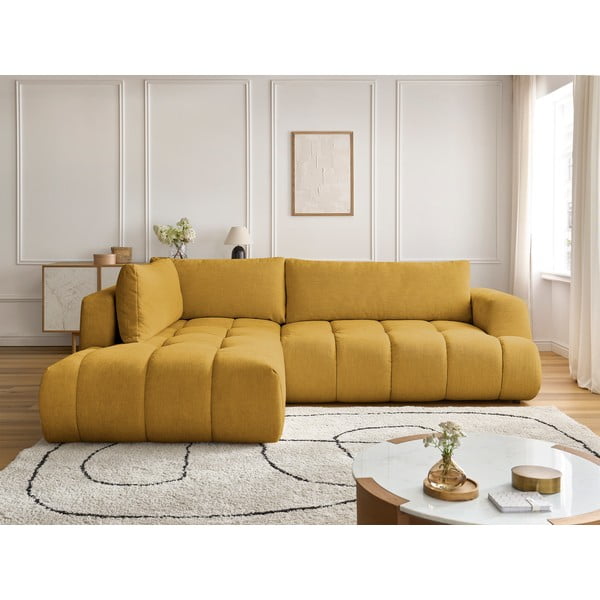 Senf žuta sklopiva/s prostorom za odlaganje kutna garnitura (s lijevim kutom/u obliku slova L) Fuji – Bobochic Paris-image-1