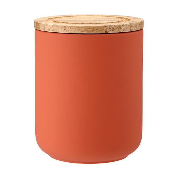 Narančasta keramička staklenka s poklopcem od bambusa Ladelle Stak, visina 13 cm