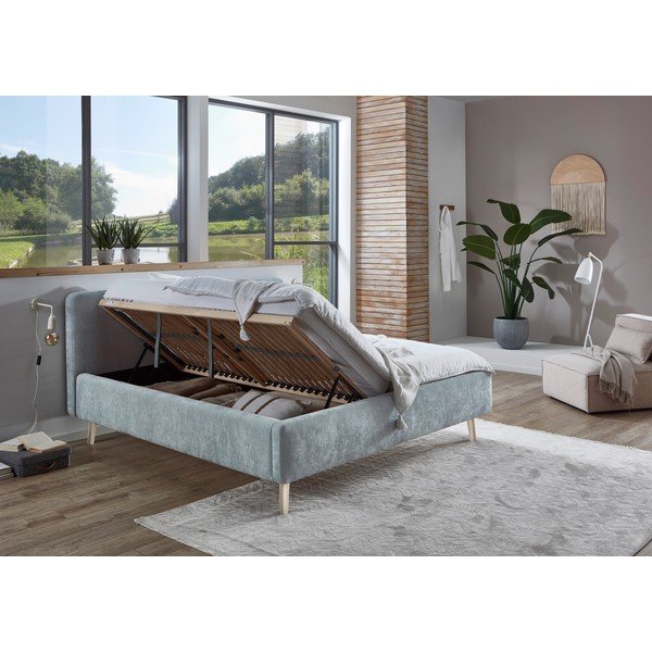 Svijetlo plavi tapecirani bračni krevet s podnicom 180x200 cm Mattis – Meise Möbel-image-2