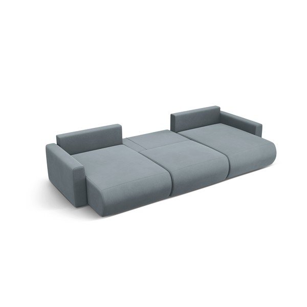 Prljavo plava baršunasti sklopiva/s prostorom za odlaganje kutna garnitura (u obliku slova "U") Belfast – Cosmopolitan Design-image-3