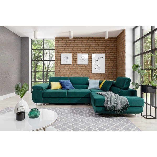 Zelena baršunasti sklopiva/s prostorom za odlaganje kutna garnitura (s desnim kutom/u obliku slova L) Anton – ELTAP-image-1