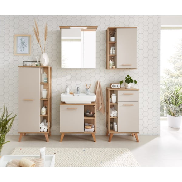 Krem visok kupaonski ormarić u dekoru hrasta 50,5x128 cm Quickset 966 – Pelipal-image-1