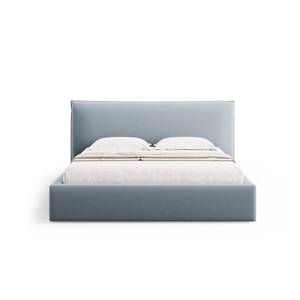 Svijetlo plavi tapecirani bračni krevet s prostorom za pohranu s podnicom 160x200 cm Elio – Milo Casa-image-4