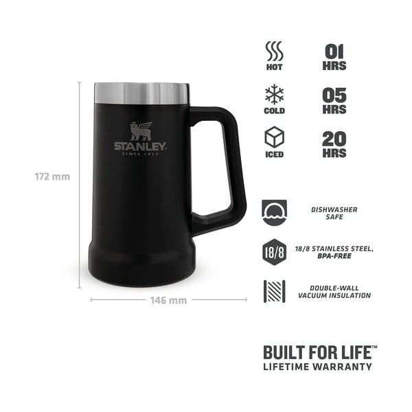 Crna termo šalica od nehrđajućeg čelika 700 ml The Big Grip Beer Stein Black – Stanley-image-4