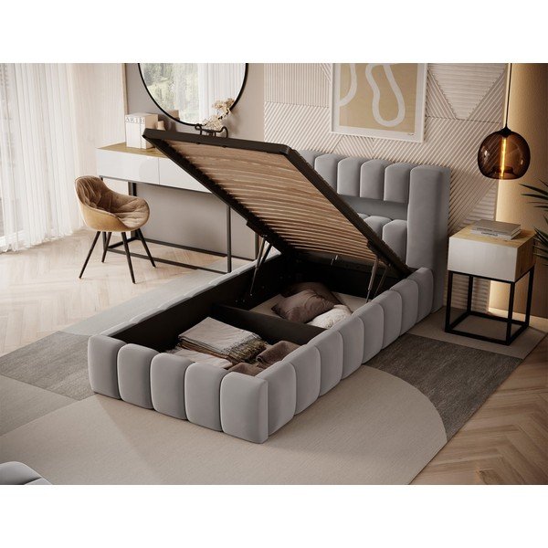 Sivi tapecirani krevet s prostorom za odlaganje s podnicom 90x200 cm Lamica – ELTAP-image-2