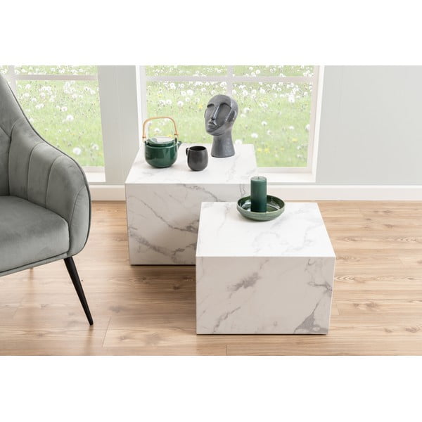 Bijeli stolići za kavu u setu 2 kom u mramornom dekoru 58x58 cm Dice – Actona-image-3