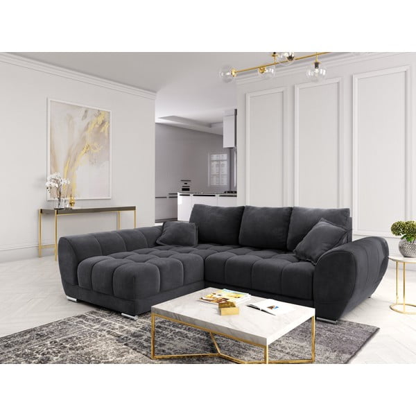 Tamnosivi baršunasti kutni kauč na razvlačenje Windsor & Co Sofas Nuage, lijevi kut-image-1