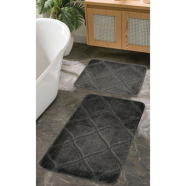 Antracitno sive kupaonske prostirke u setu 2 kom 50x80 cm Cizgili – Foutastic-image-1