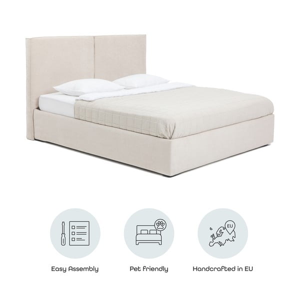 Bež tapecirani bračni krevet s podnicom i prostorom za odlaganje 180x200 cm Thessa Bold – Bonami Selection-image-4