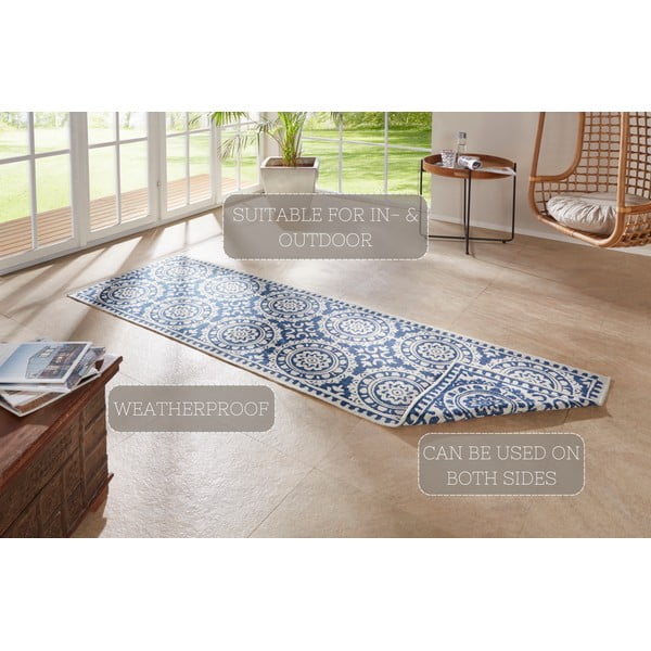 Plavo-krem vanjski tepih NORTHRUGS Jardin, 80 x 250 cm-image-4
