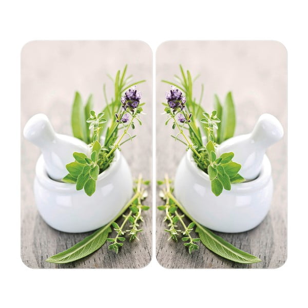 Set od 2 staklena poklopca za štednjak Wenkooo Herbal, 52 x 30 cm