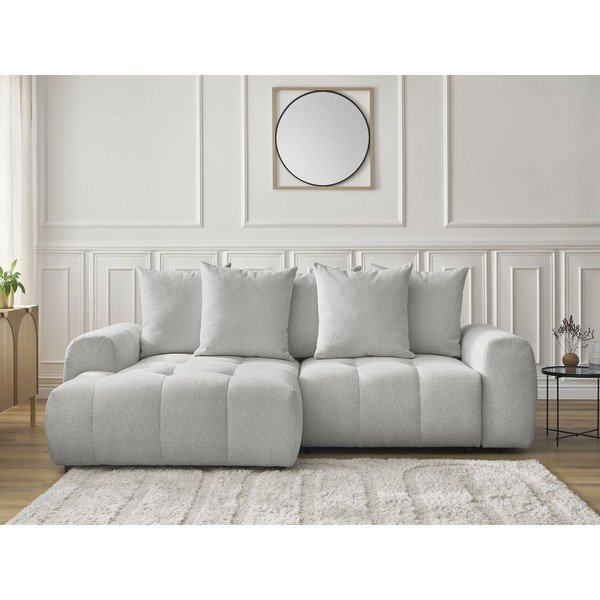 Svijetlo siva sklopiva/s prostorom za odlaganje kutna garnitura od šenila (s lijevim kutom/s ležaljkom) Roxelane – Bobochic Paris-image-1