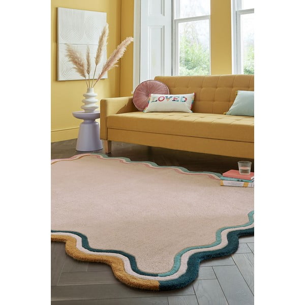Krem ručno rađen vunen tepih 120x170 cm Leo Scallop – Flair Rugs-image-1