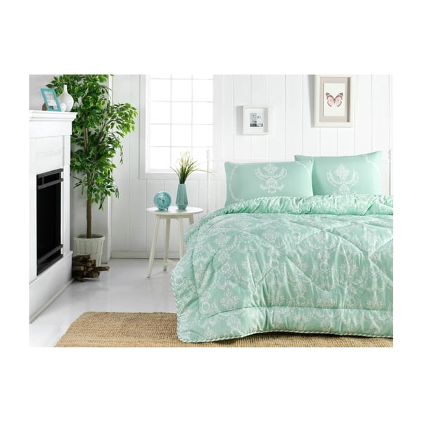 Prošiveni prekrivač za bračni krevet Pure Green, 195 x 215 cm