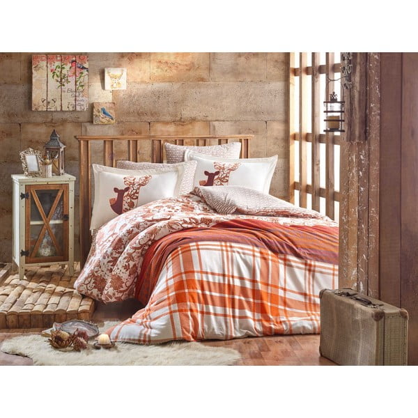 Posteljina s plahtama od pamučnog flanela za bračni krevet Hobby Valentina Brown, 200 x 220 cm