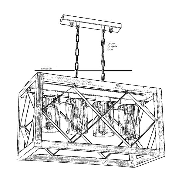Viseća svjetiljka od grabovog drveta Zikzak Camlı 4lü-image-1