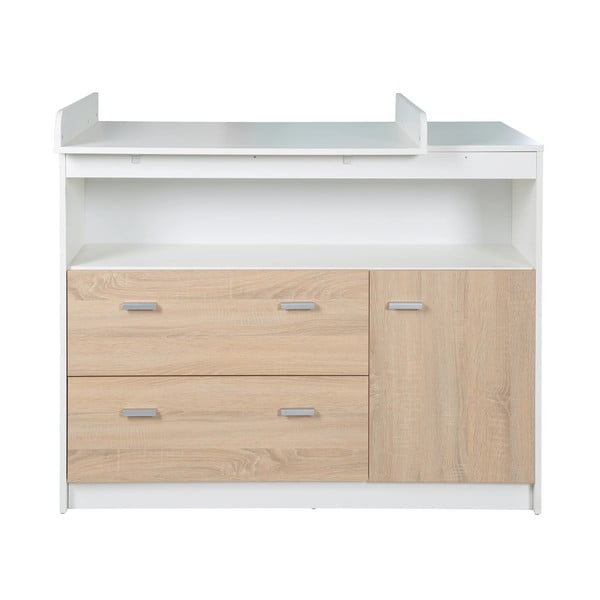 Bijela/u prirodnoj boji niska dječja komoda u dekoru hrasta s promjenjivim stolom 117x98 cm Gabriella – Roba-image-2