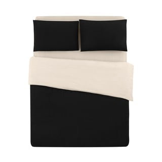 Crno-krem pamučna posteljina za bračni krevet/s produženom plahtom  200x220 cm - Mila Home