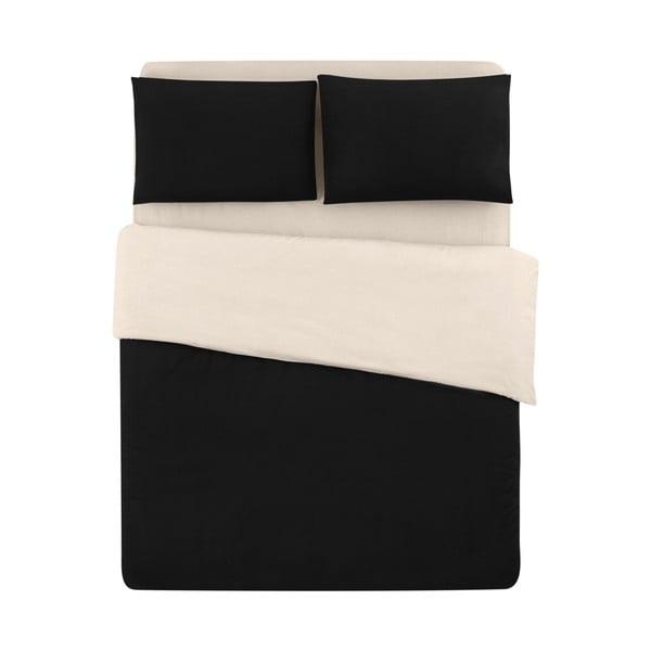 Crno-krem pamučna posteljina za bračni krevet/s produženom plahtom  200x220 cm - Mila Home