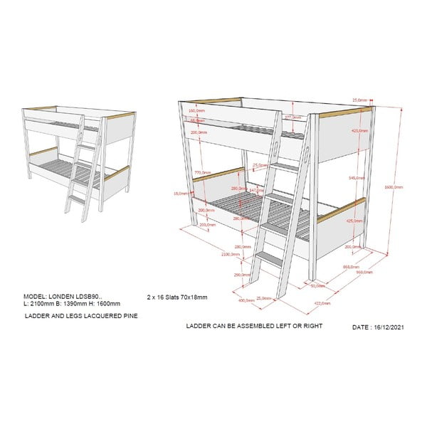 Bijeli dječji krevet na kat Vipack London, 90 x 200 cm-image-2