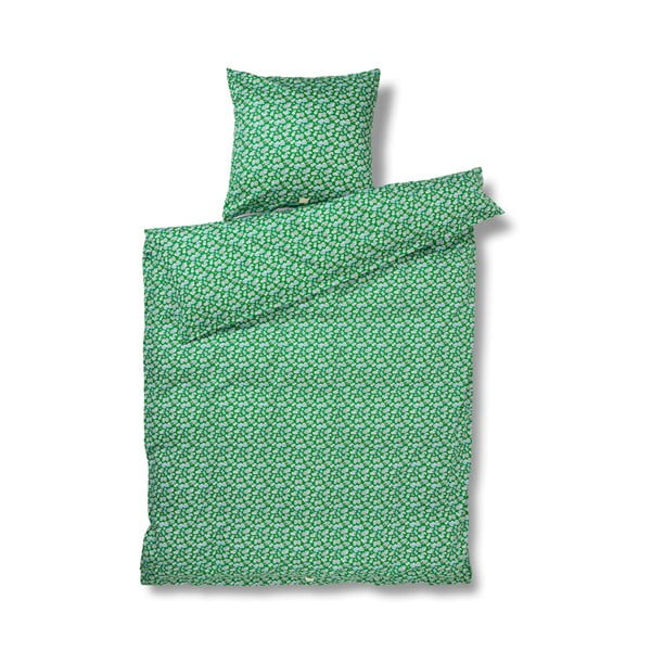 Zelena posteljina za krevet za jednu osobu od pamučnog satena 140x200 cm Pleasantly – JUNA