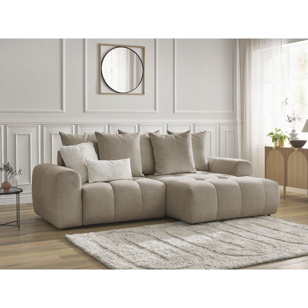 Bež sklopiva/s prostorom za odlaganje kutna garnitura od šenila (s desnim kutom/s ležaljkom) Roxelane – Bobochic Paris-image-3