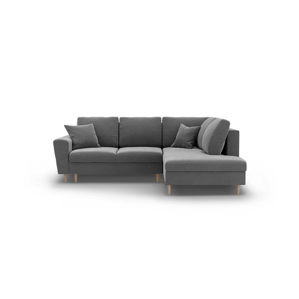 Svijetlo siva baršunasti sklopiva/s prostorom za odlaganje kutna garnitura (s desnim kutom/u obliku slova L) Kyoto – Cosmopolitan Design