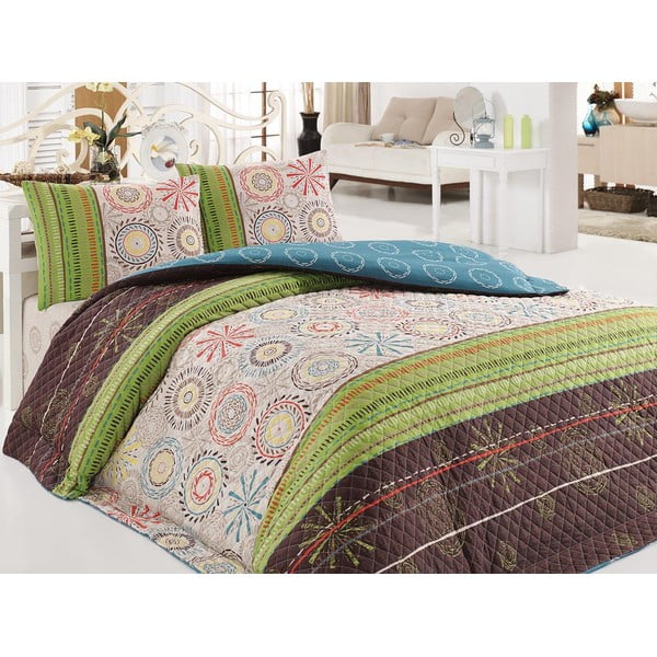 Prošivenii prekrivač s dvije jastučnice Eponj Home Aries Green, 200 x 220 cm