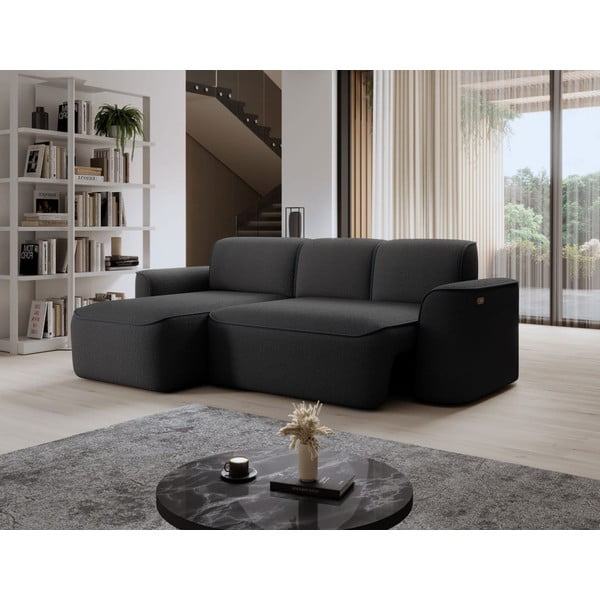 Antracitno siva kutna garnitura od bouclé tkanine (s lijevim kutom/s ležaljkom) Ume – ELTAP-image-4