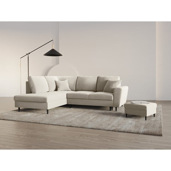 Bež baršunasti sklopiva/s prostorom za odlaganje kutna garnitura (s lijevim kutom/u obliku slova L) Kyoto – Cosmopolitan Design-image-2