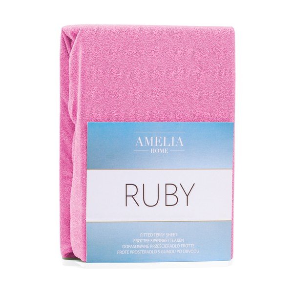 Tamnoružičasta plahta s gumicom s visokim udjelom pamuka AmeliaHome Ruby, 100/120 x 200 cm-image-1