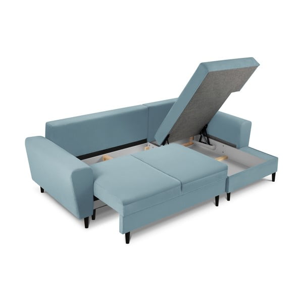 Svijetlo plava sklopiva/s prostorom za odlaganje kutna garnitura od samta (s desnim kutom/s ležaljkom) Kyoto – Cosmopolitan Design-image-3