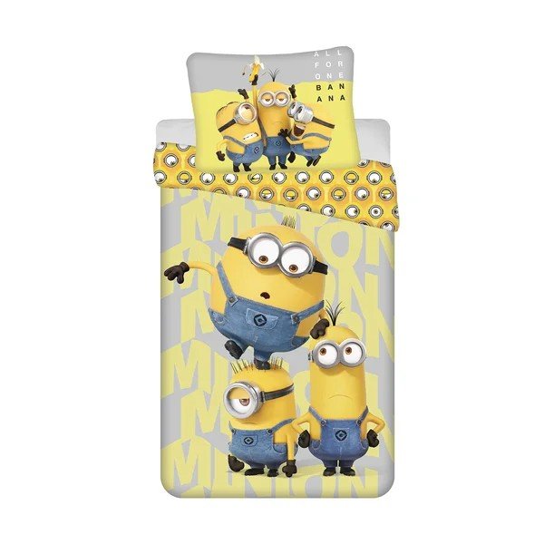 Žuta /siva pamučna dječja posteljina za krevet za jednu osobu 140x200 cm Mimoni All for One – Jerry Fabrics