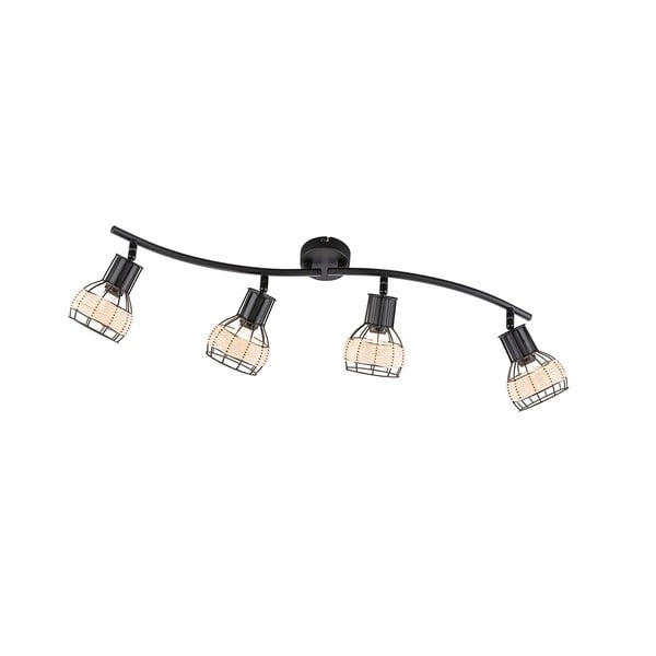 Crna stropna svjetiljka s metalnim sjenilom/sa sjenilom od ratana 10,5x70 cm Straw – Fischer & Honsel